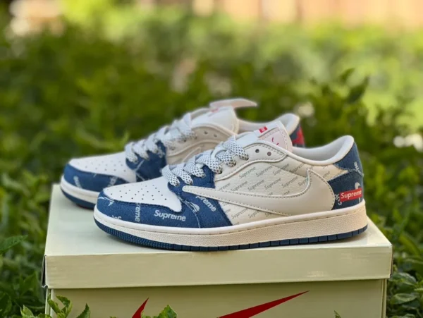 aj1倒钩低帮sup白红蓝 supreme x Travis Scott x Air Jordan 1 Low LJ5188-001