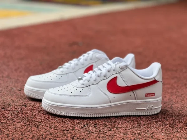 空军AF1 纯白 红钩sup  纯原版‼️supreme x Nike/耐克Air Force 1 cu9225-101