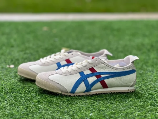 鬼冢虎66白灰蓝红 y纯原版 Onitsuka Tiger鬼塚虎 MEXICO 66 皮革 舒适运动 防滑耐磨 低帮