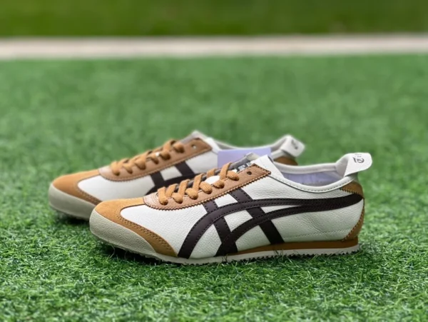 鬼冢虎66米白棕色 y纯原版 Onitsuka Tiger鬼塚虎 MEXICO 66 皮革 舒适运动 防滑耐磨 低帮