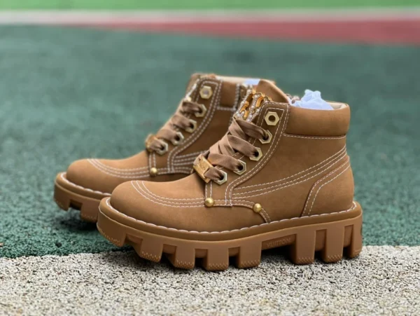 LV添柏岚马丁靴 棕色 Timberland 添柏岚 x LOUIS VUITTON 牛皮 圆头系带