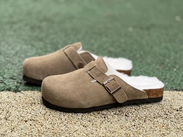 勃肯加绒 Birkenstock 绒面 半拖灰棕